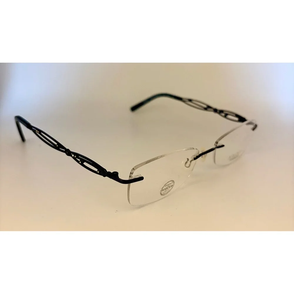 Airlock Enchantment 201 Titanium‎ Rimless Eyeglasses Teal Swarovski Crystal 52mm